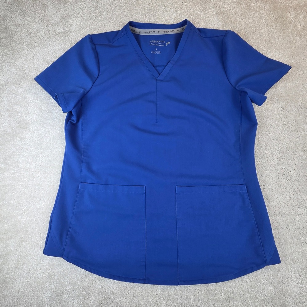 Fabletics Method 2 Pocket Scrub Top Royal Blue V-Neck Medical Uniform Small